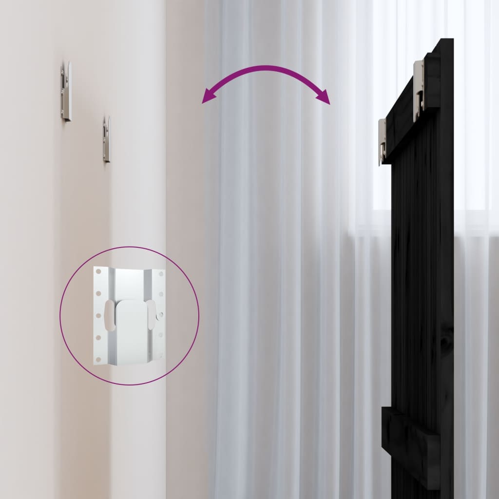 Testiera da Parete Nera 82,5x3x60 cm in Legno Massello di Pino - homemem39