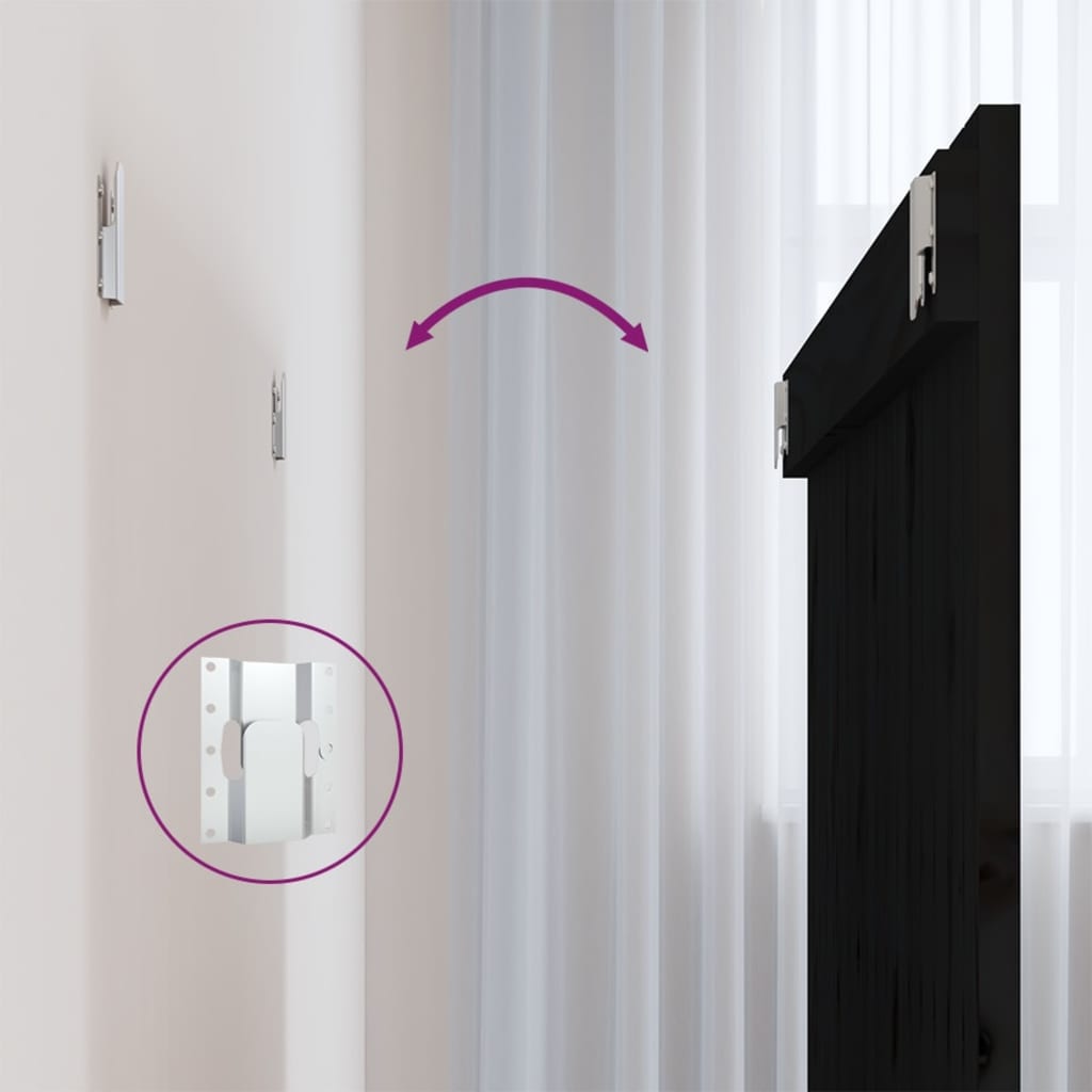 Testiera da Parete Nera 108x3x90 cm in Legno Massello di Pino - homemem39