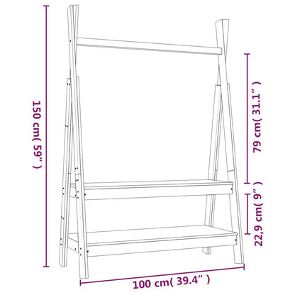 Appendiabiti Bianco 100x45,5x150 cm Legno Massello di Pino - homemem39