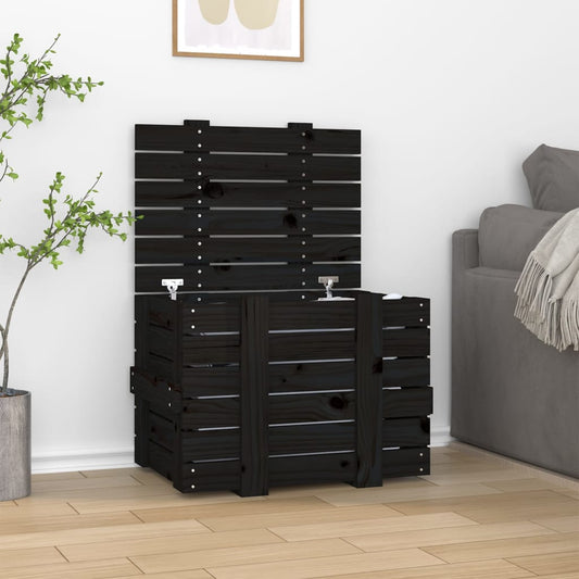 Contenitore Portaoggetti Nero 58x40,5x42 cm Legno Massello Pino - homemem39
