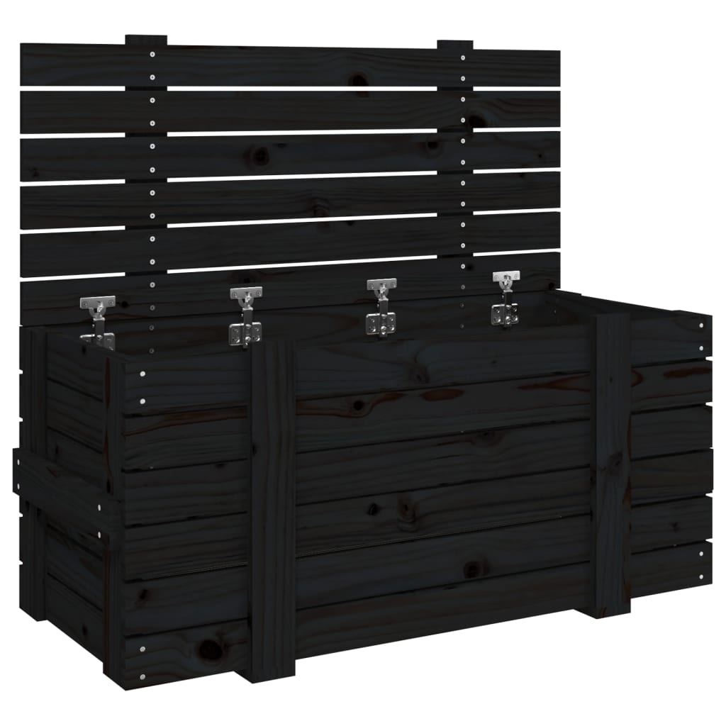 Contenitore Portaoggetti Nero 91x40,5x42 cm Legno Massello Pino - homemem39