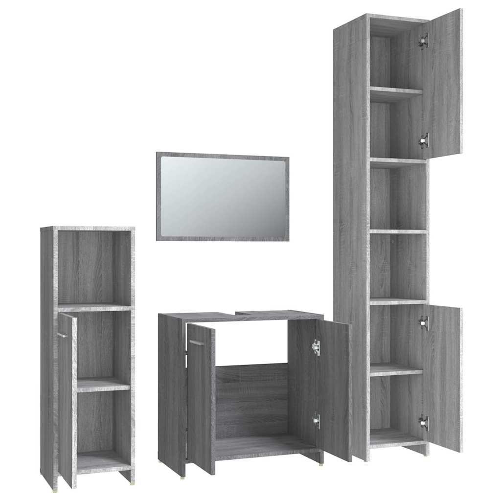 Set Mobili da Bagno 4 pz Grigio Sonoma in Legno Multistrato | homemem39