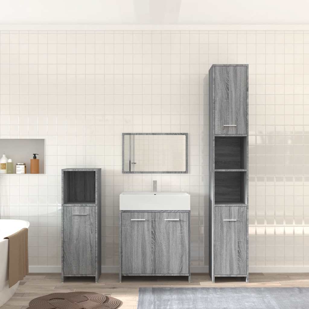 Set Mobili da Bagno 4 pz Grigio Sonoma in Legno Multistrato | homemem39