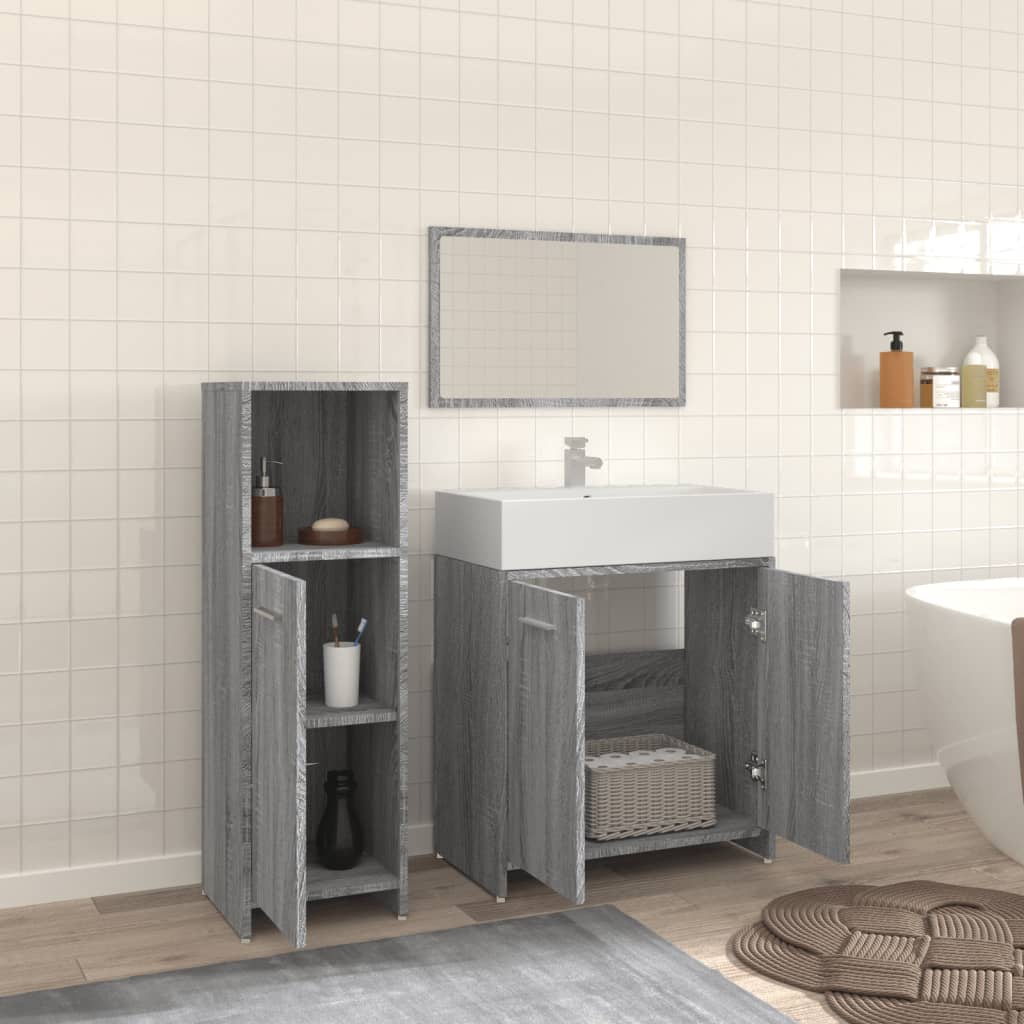 Set Mobili da Bagno 3 pz Grigio Sonoma in Legno Multistrato | homemem39