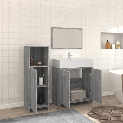 Set Mobili da Bagno 3 pz Grigio Sonoma in Legno Multistrato | homemem39