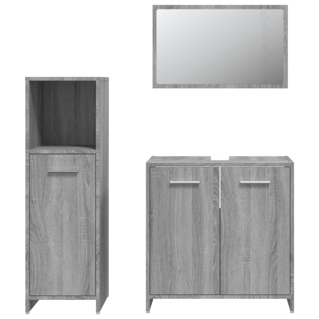 Set Mobili da Bagno 3 pz Grigio Sonoma in Legno Multistrato | homemem39