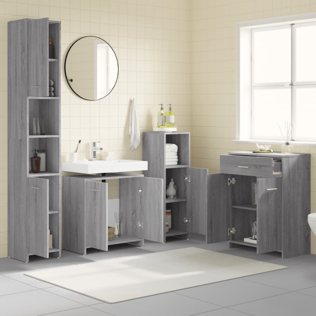 Set Mobili da Bagno 4 pz Grigio Sonoma in Legno Multistrato | homemem39