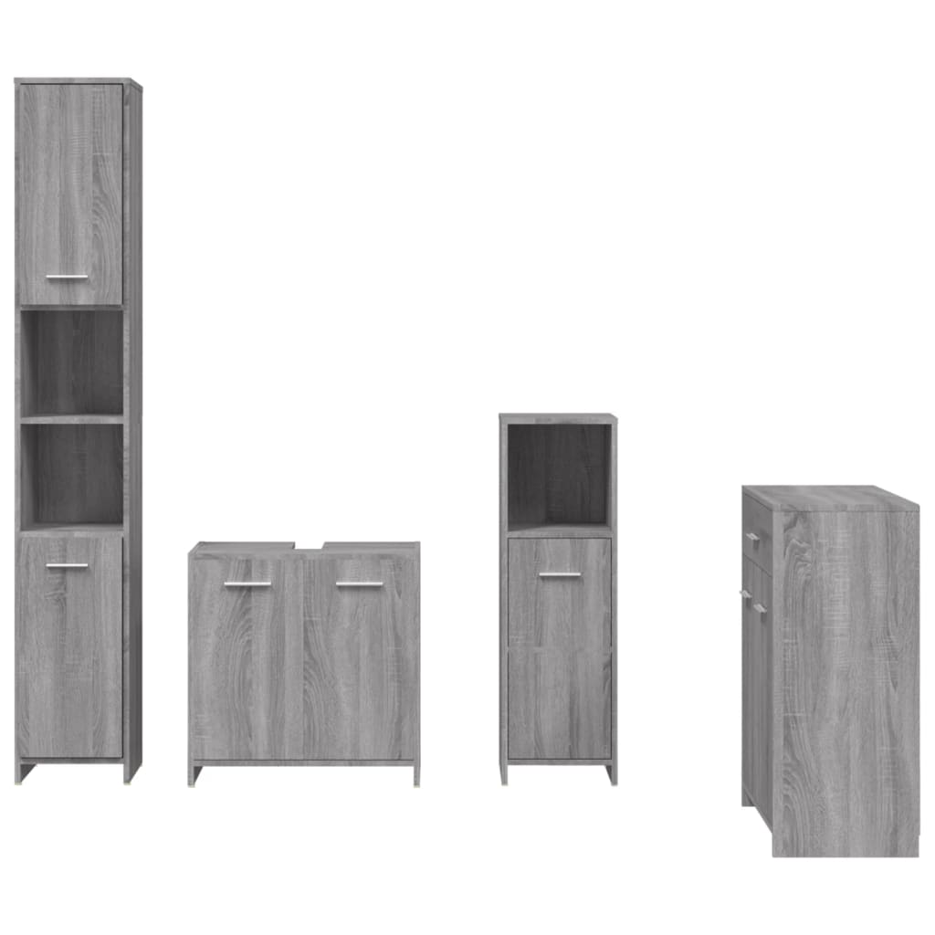 Set Mobili da Bagno 4 pz Grigio Sonoma in Legno Multistrato | homemem39