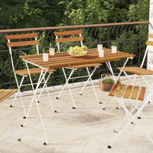 Tavolo Bistrò Pieghevole 100x54x71 cm Massello Acacia e Acciaio - homemem39