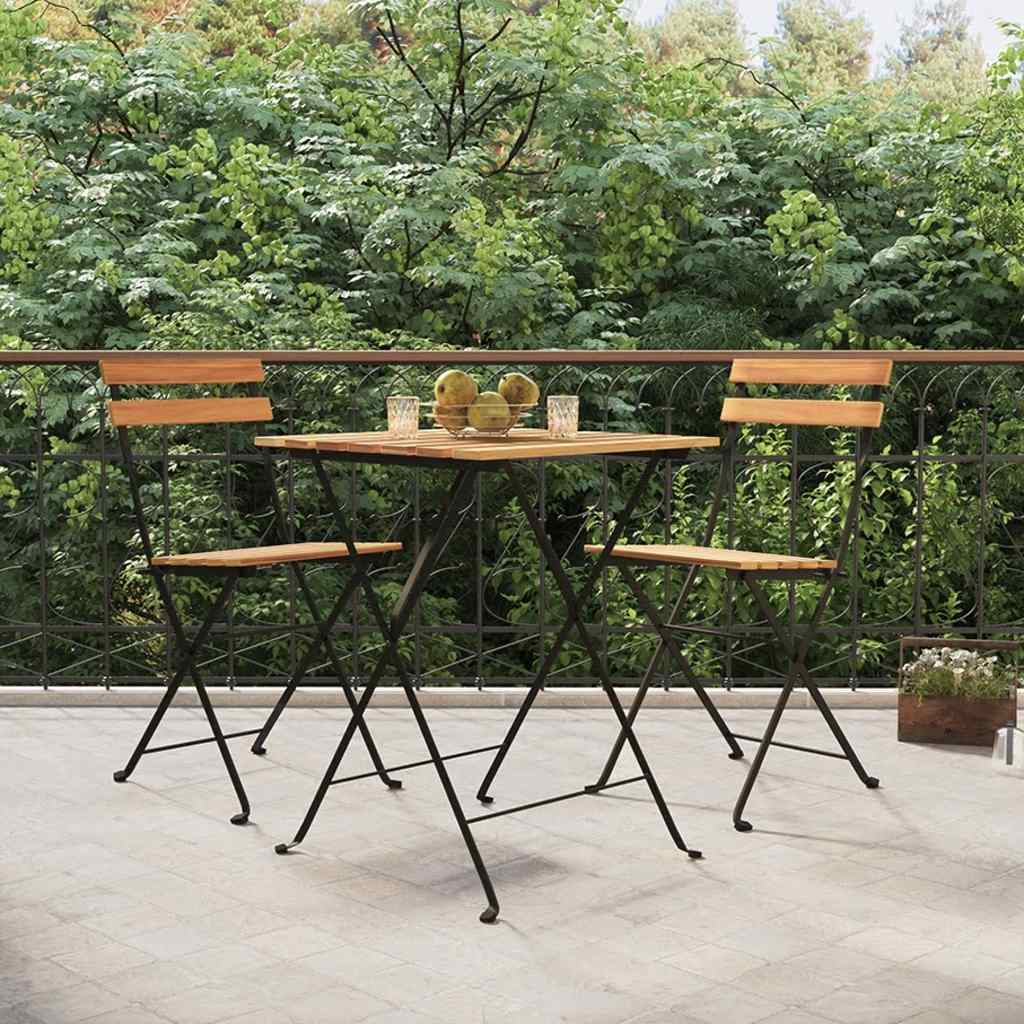 Set Bistrò Pieghevole 3 pz in Legno Massello di Teak e Acciaio | homemem39