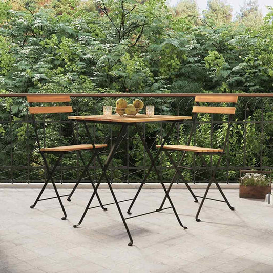 Set Bistrò Pieghevole 3 pz in Legno Massello di Teak e Acciaio | homemem39