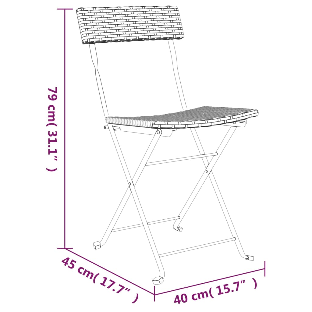 Set Pieghevole da Bistrò 3 pz Marrone in Polyrattan | homemem39