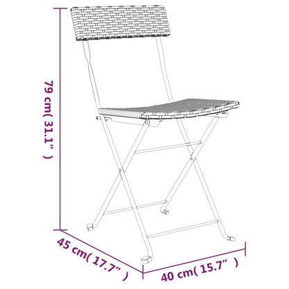 Set Pieghevole da Bistrò 3 pz Marrone in Polyrattan | homemem39