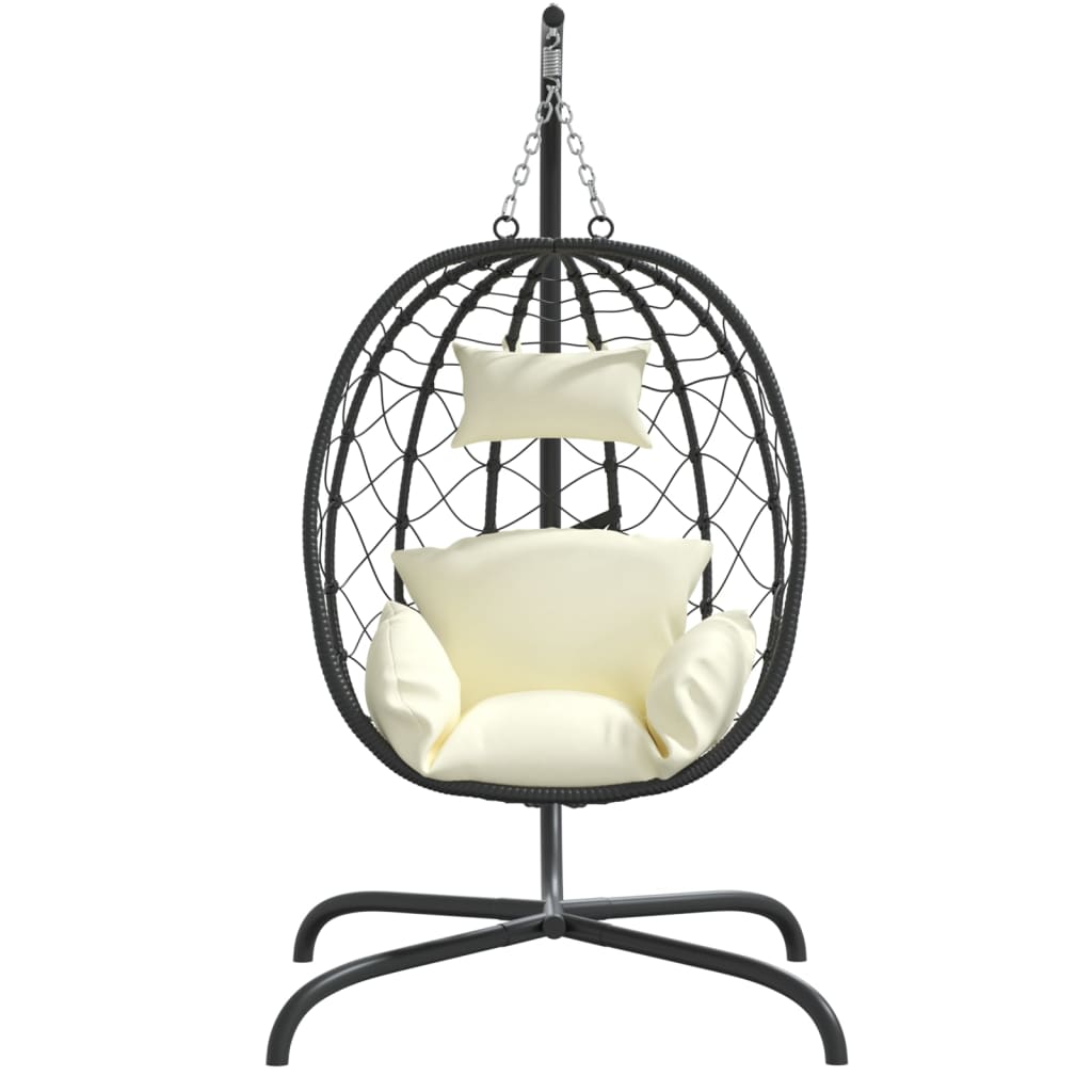 Sedia Uovo Sospesa con Cuscino Bianco Crema Polyrattan Acciaio - homemem39