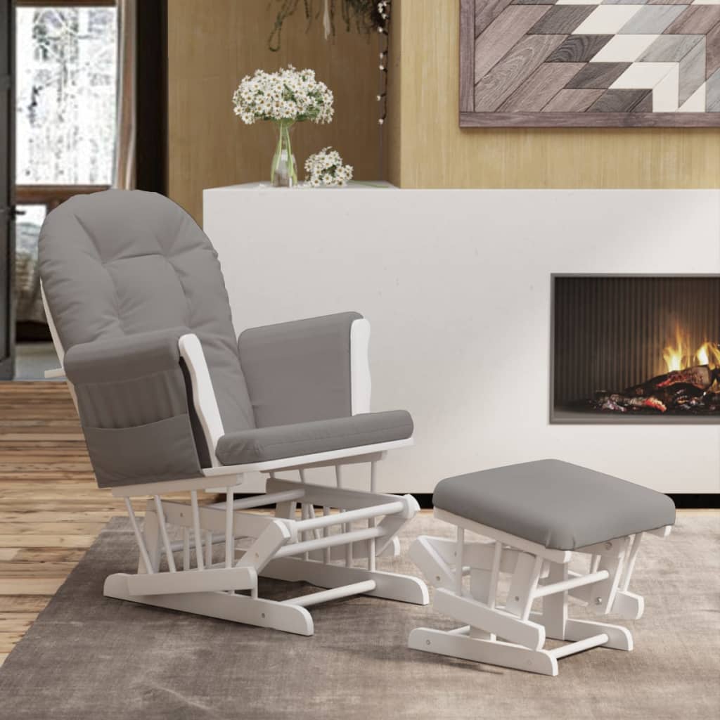 Poltrona Glider con Sgabello Grigio Chiaro in Tessuto | homemem39