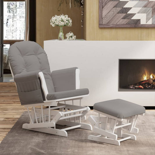Poltrona Glider con Sgabello Grigio Chiaro in Tessuto | homemem39