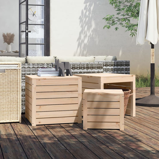 Set Cassette da Giardino 3 pz in Legno Massello di Pino - homemem39