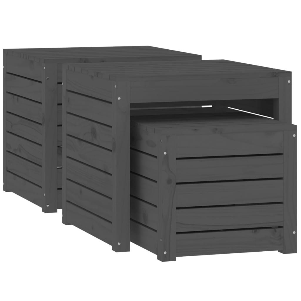 Set Cassette da Giardino 3 pz Grigio in Legno Massello di Pino - homemem39
