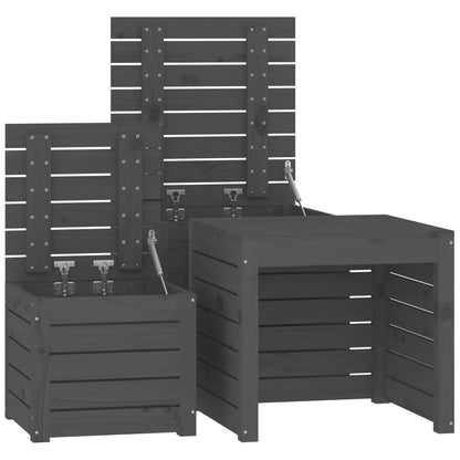 Set Cassette da Giardino 3 pz Grigio in Legno Massello di Pino - homemem39