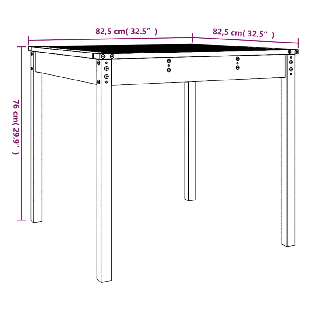 Tavolo da Giardino Nero 82,5x82,5x76 cm Legno Massello di Pino - homemem39