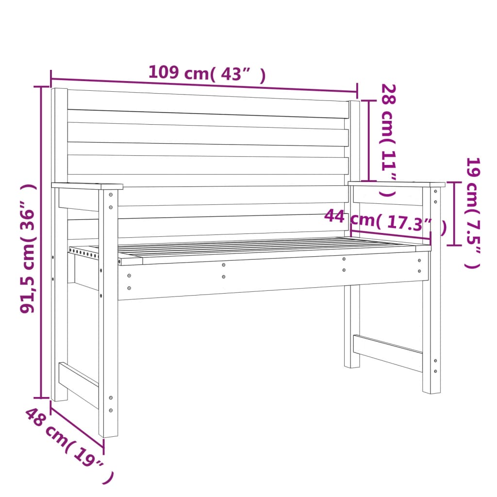 Panca da Giardino Ambra 109x48x91,5 cm Legno Massello di Pino - homemem39