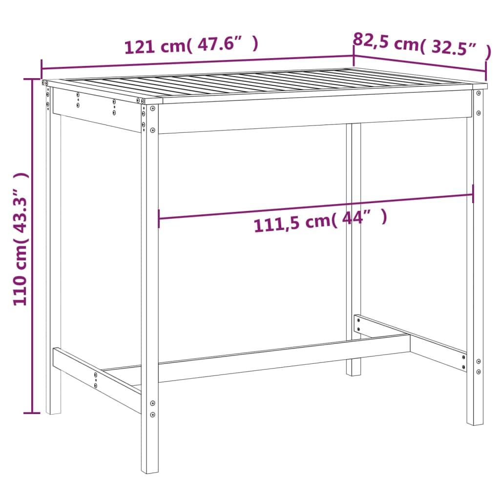 Tavolo da Giardino 121x82,5x110 cm in Legno Massello di Pino - homemem39