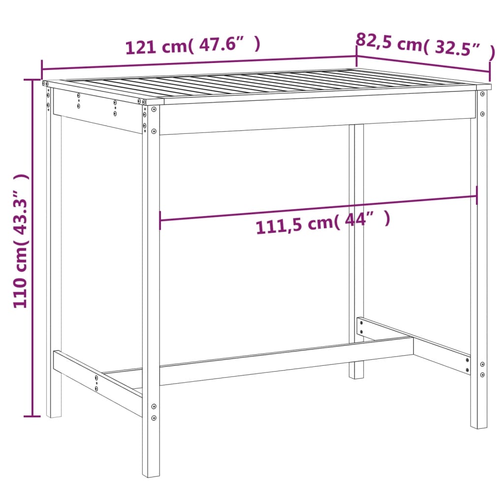 Tavolo da Giardino Grigio 121x82,5x110cm Legno Massello di Pino - homemem39