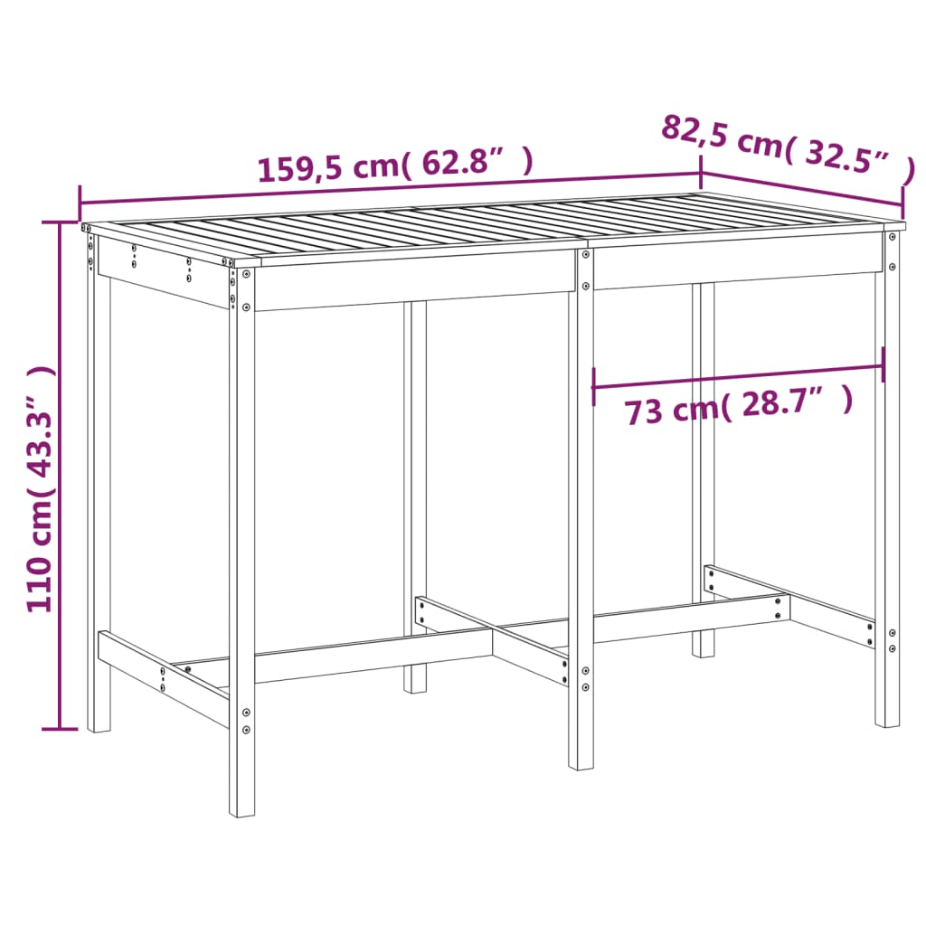 Tavolo da Giardino 159,5x82,5x110 cm in Legno Massello di Pino - homemem39
