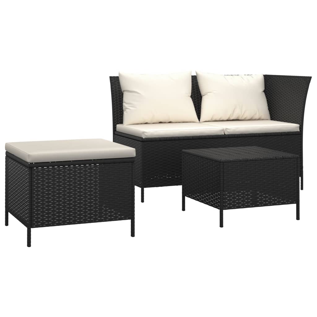 Set Divani da Giardino 3 pz con Cuscini Nero in Polyrattan | homemem39
