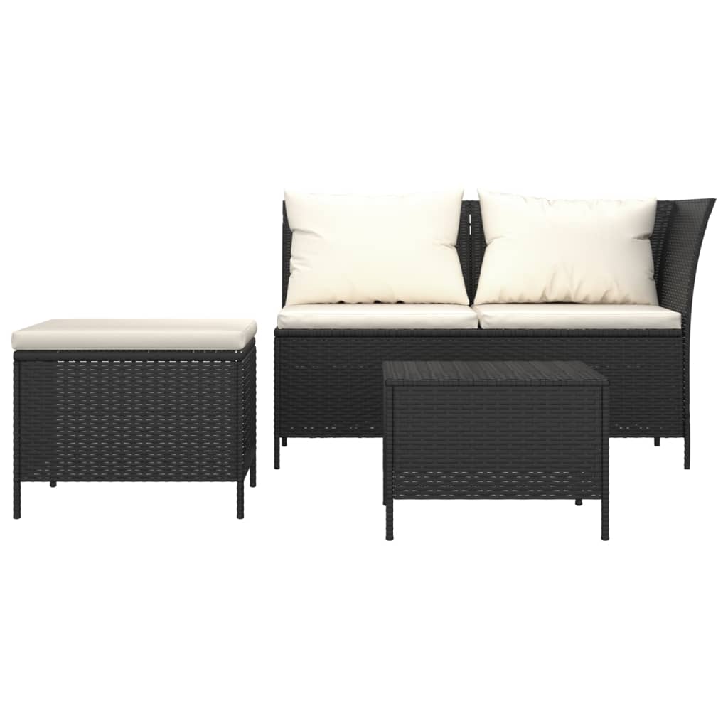 Set Divani da Giardino 3 pz con Cuscini Nero in Polyrattan | homemem39