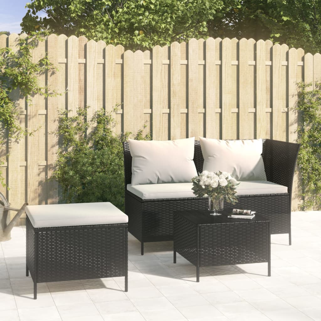 Set Divani da Giardino 3 pz con Cuscini Nero in Polyrattan | homemem39