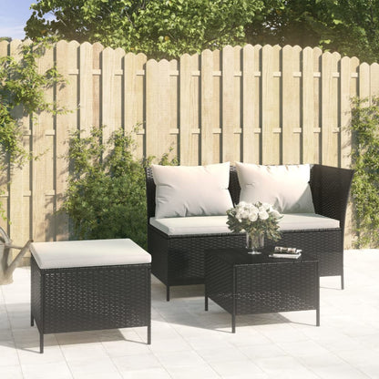 Set Divani da Giardino 3 pz con Cuscini Nero in Polyrattan | homemem39