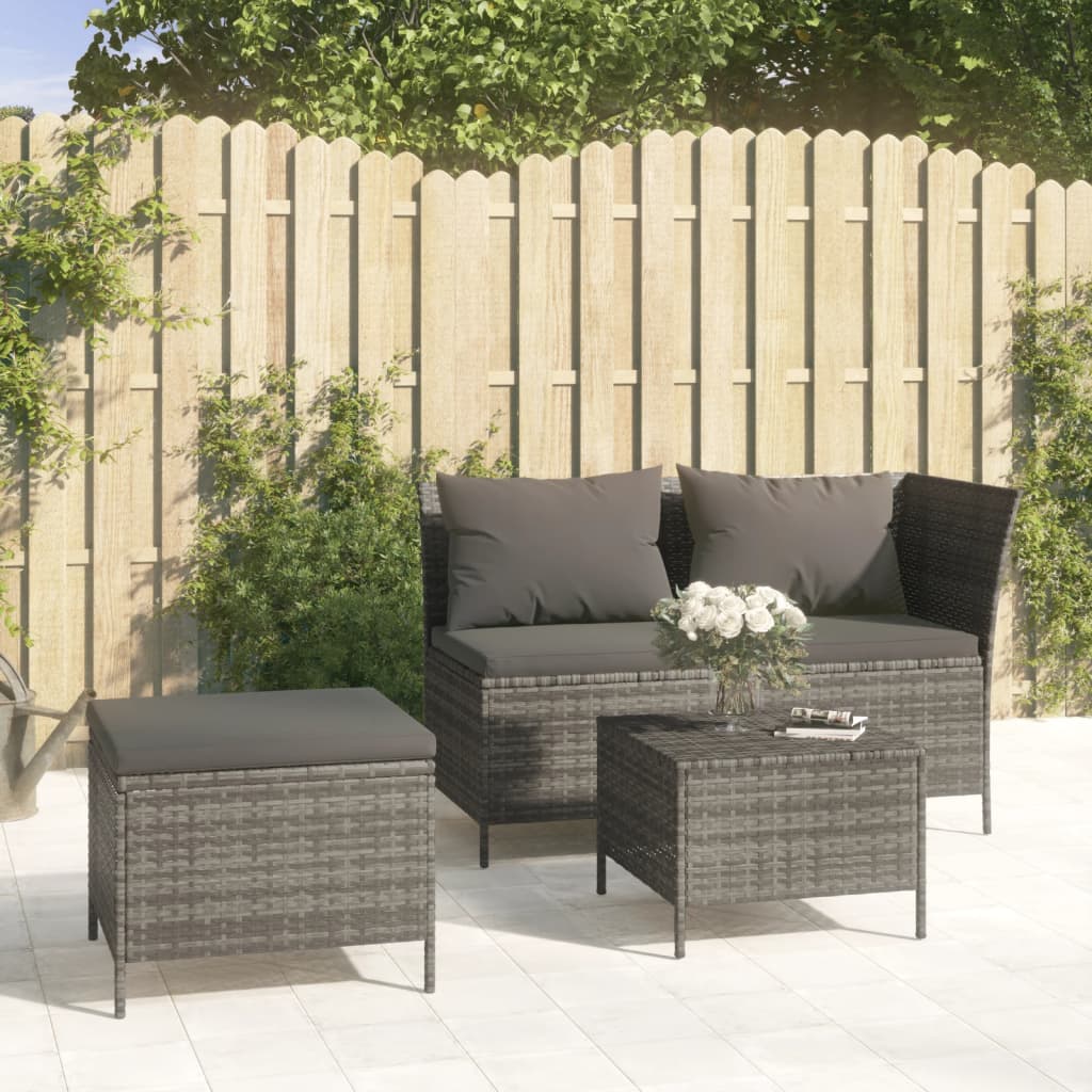 Set Divani da Giardino 3 pz con Cuscini in Polyrattan Grigio - homemem39