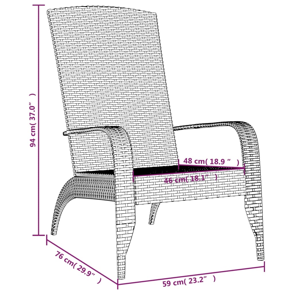 Sedia Adirondack da Giardino Nera in Polyrattan - homemem39
