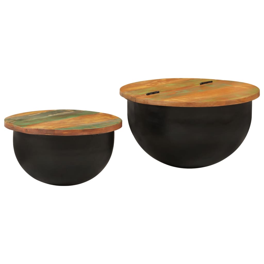 Set Tavolini da Salotto 2 pz Nero in Legno Massello di Recupero | homemem39
