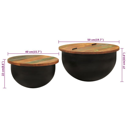 Set Tavolini da Salotto 2 pz Nero in Legno Massello di Recupero | homemem39