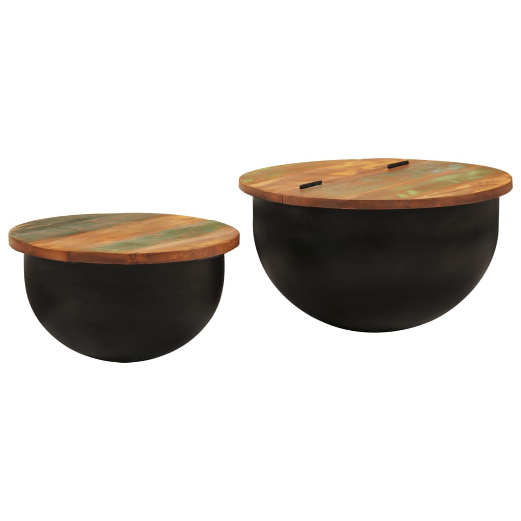 Set Tavolini da Salotto 2 pz Nero in Legno Massello di Recupero | homemem39