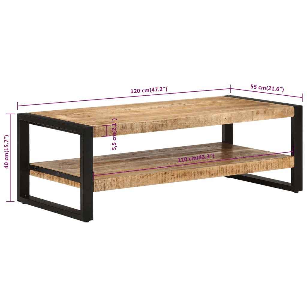 Tavolino da Salotto 120x55x40 cm in Legno Massello di Mango | homemem39