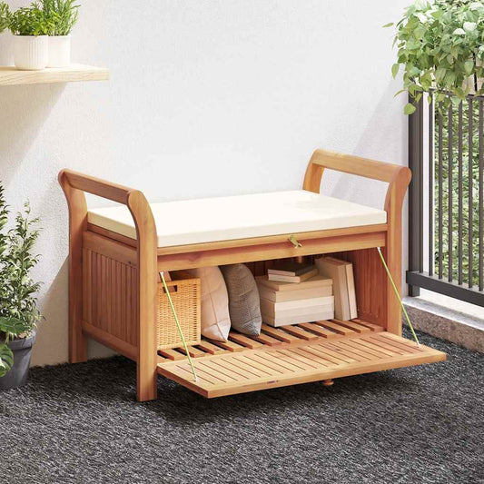 Panca Portaoggetti Giardino Cuscino 91 cm Legno Massello Acacia - homemem39