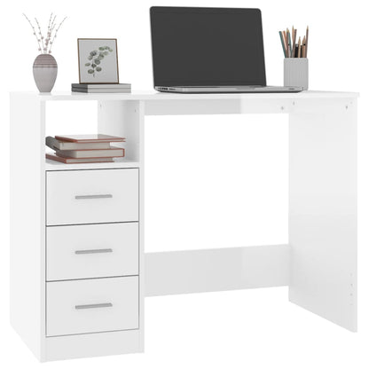 Scrivania Cassetti Bianco Lucido 102x50x76 cm Legno Multistrato - homemem39