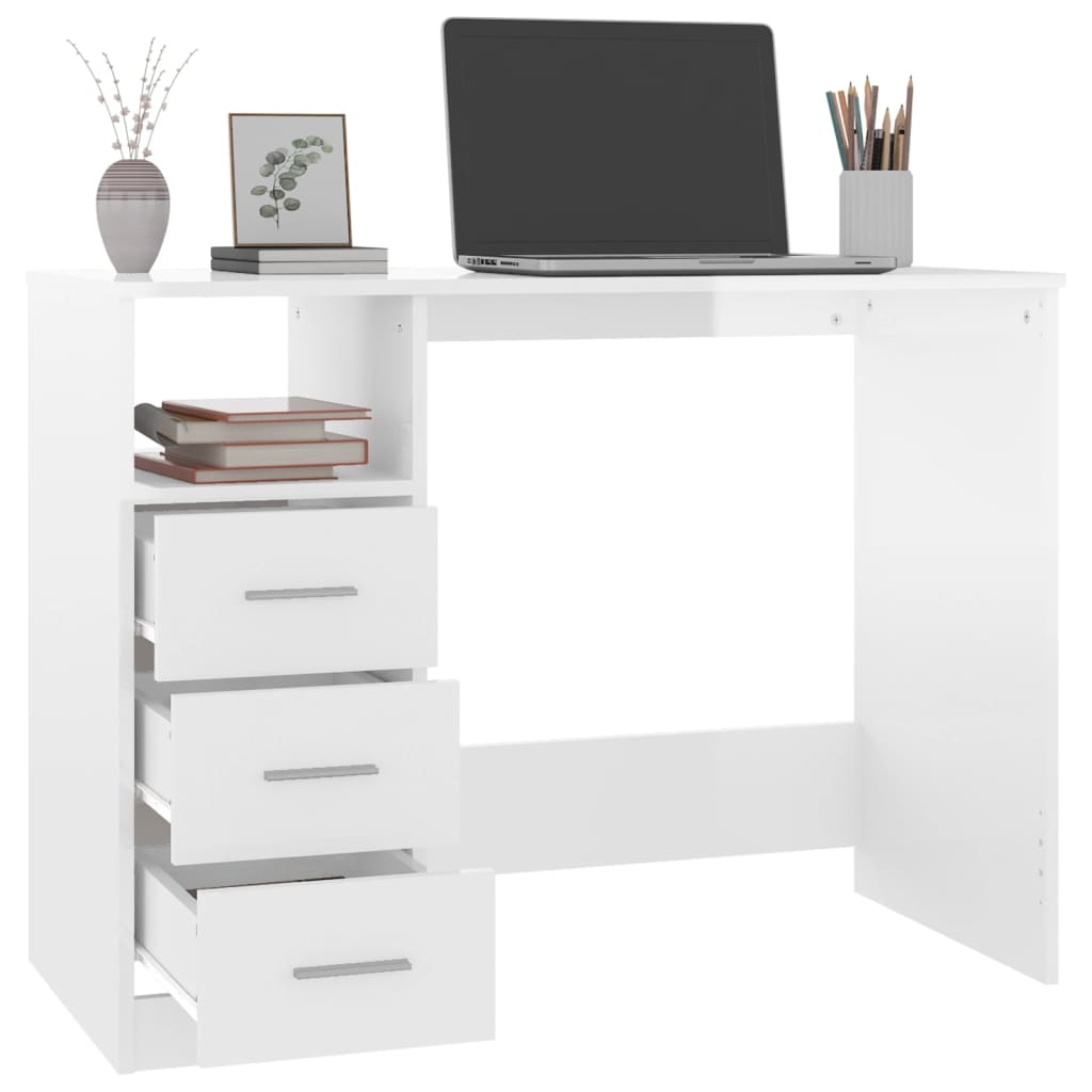 Scrivania Cassetti Bianco Lucido 102x50x76 cm Legno Multistrato - homemem39