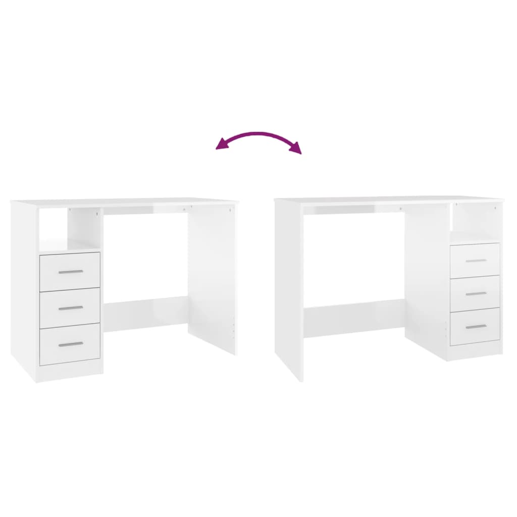 Scrivania Cassetti Bianco Lucido 102x50x76 cm Legno Multistrato - homemem39