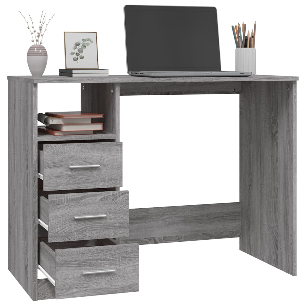 Scrivania Cassetti Grigio Sonoma 102x50x76 cm Legno Multistrato - homemem39