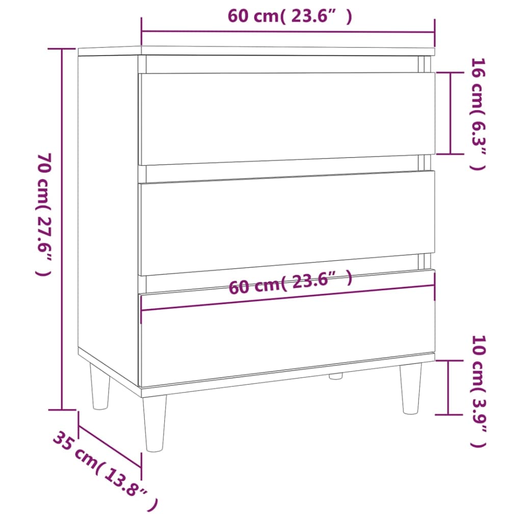 Credenza Bianco Lucido 60x35x70 cm in Legno Multistrato - homemem39
