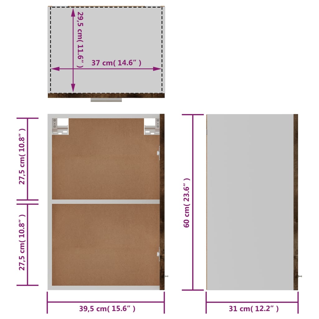 Mobile Pensile Rovere Marrone 39,5x31x60cm in Legno Multistrato - homemem39