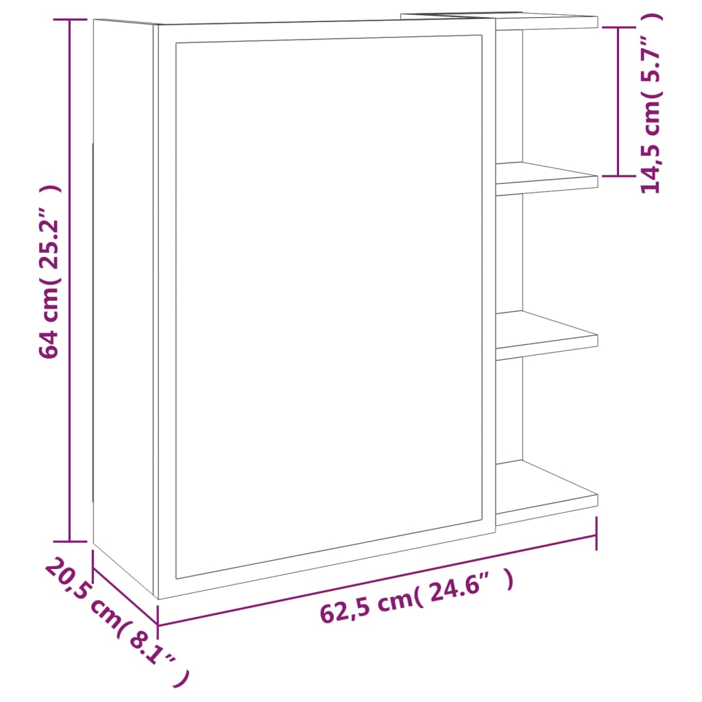 Mobile da Bagno con Specchio Rovere Fumo 62,5x20,5x64 cm Legno | homemem39