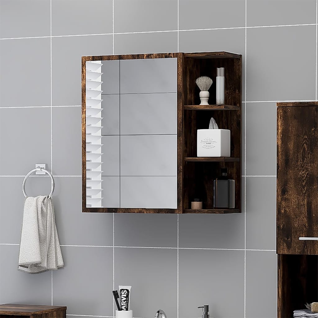 Mobile da Bagno con Specchio Rovere Fumo 62,5x20,5x64 cm Legno | homemem39