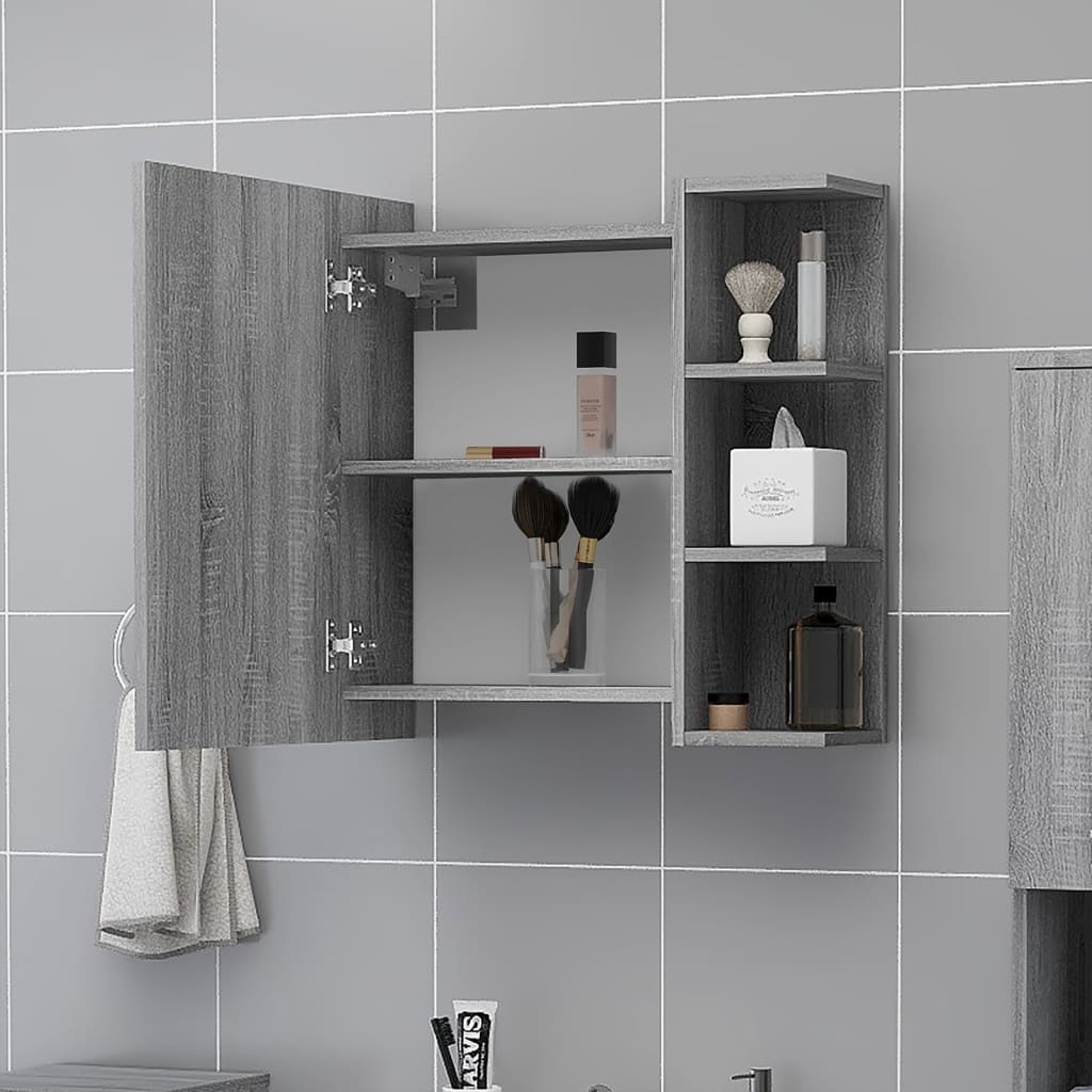 Mobile da Bagno a Specchio Grigio Sonoma 62,5x20,5x64 cm Legno | homemem39