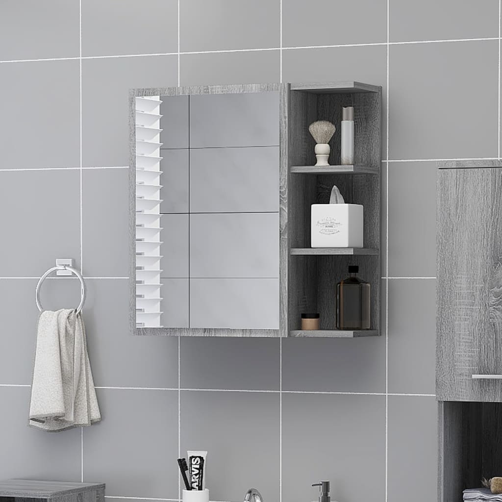 Mobile da Bagno a Specchio Grigio Sonoma 62,5x20,5x64 cm Legno | homemem39