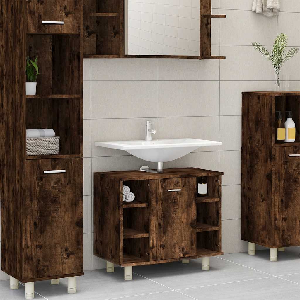 Armadietto Bagno Rovere Fumo 60x32x53,5 cm in Legno Multistrato | homemem39